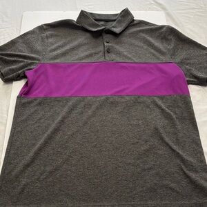 Nike Golf Heather Gray Polo with Purple Chest Stripe